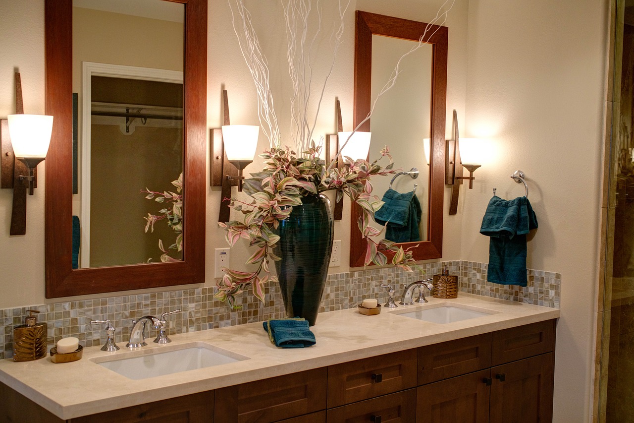 double sink, home, modern bathroom